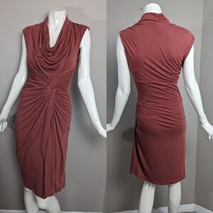 Mango body con cowl neck gathered rushed jersey knit dress  Small